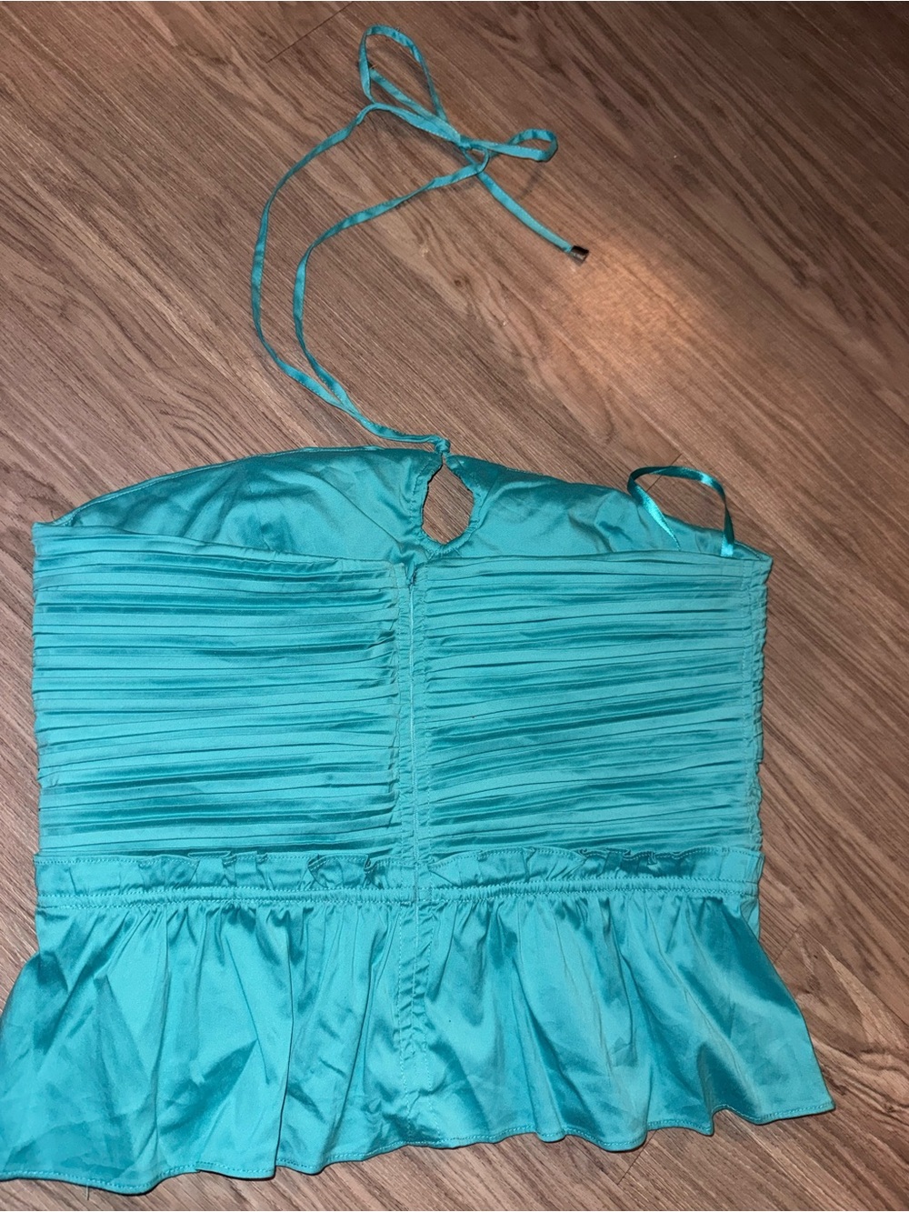 White House Black Market Teal Satin Halter Top - Picture 4 of 6
